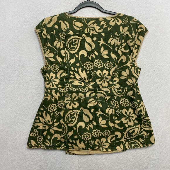 VINTAGE Gap Blouse Womens L Green Dolmal Sleeves Floral Wrap Y2K - Picture 8 of 11